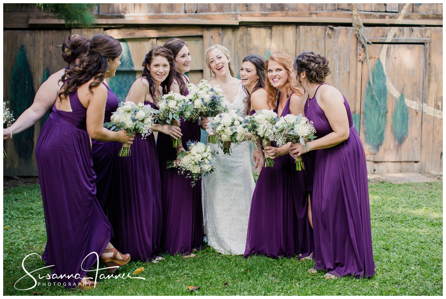 Indianapolis Outdoor Wedding, bride laughing with bridesmaids