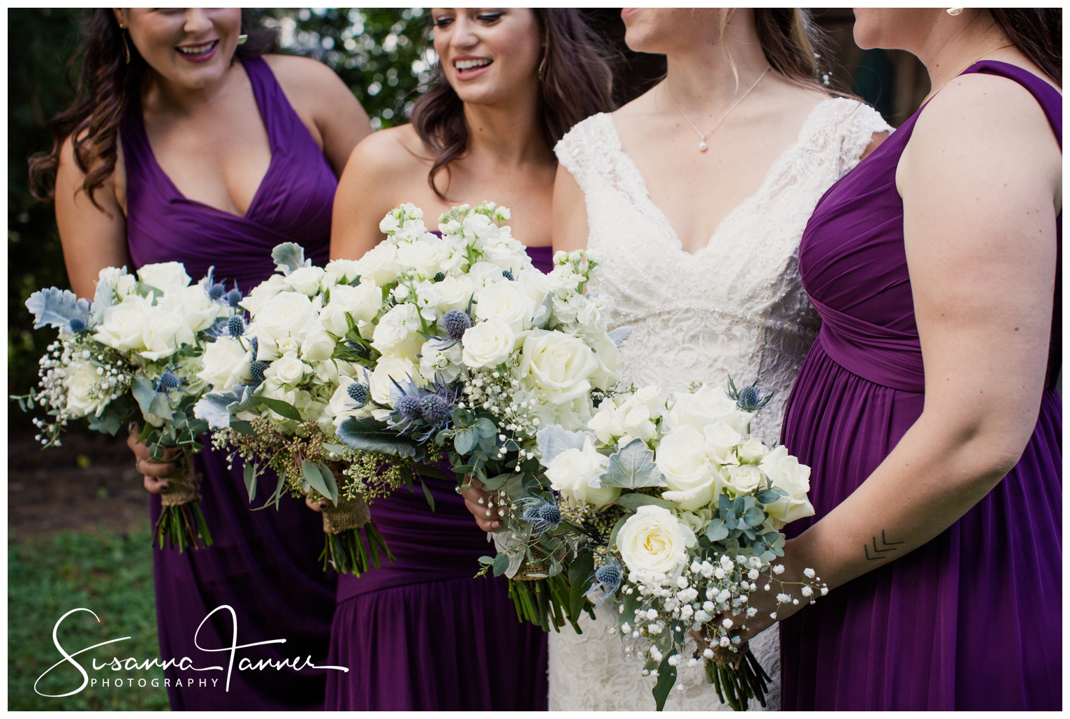 Indianapolis Outdoor Wedding, bridesmaids holding flower bouquets
