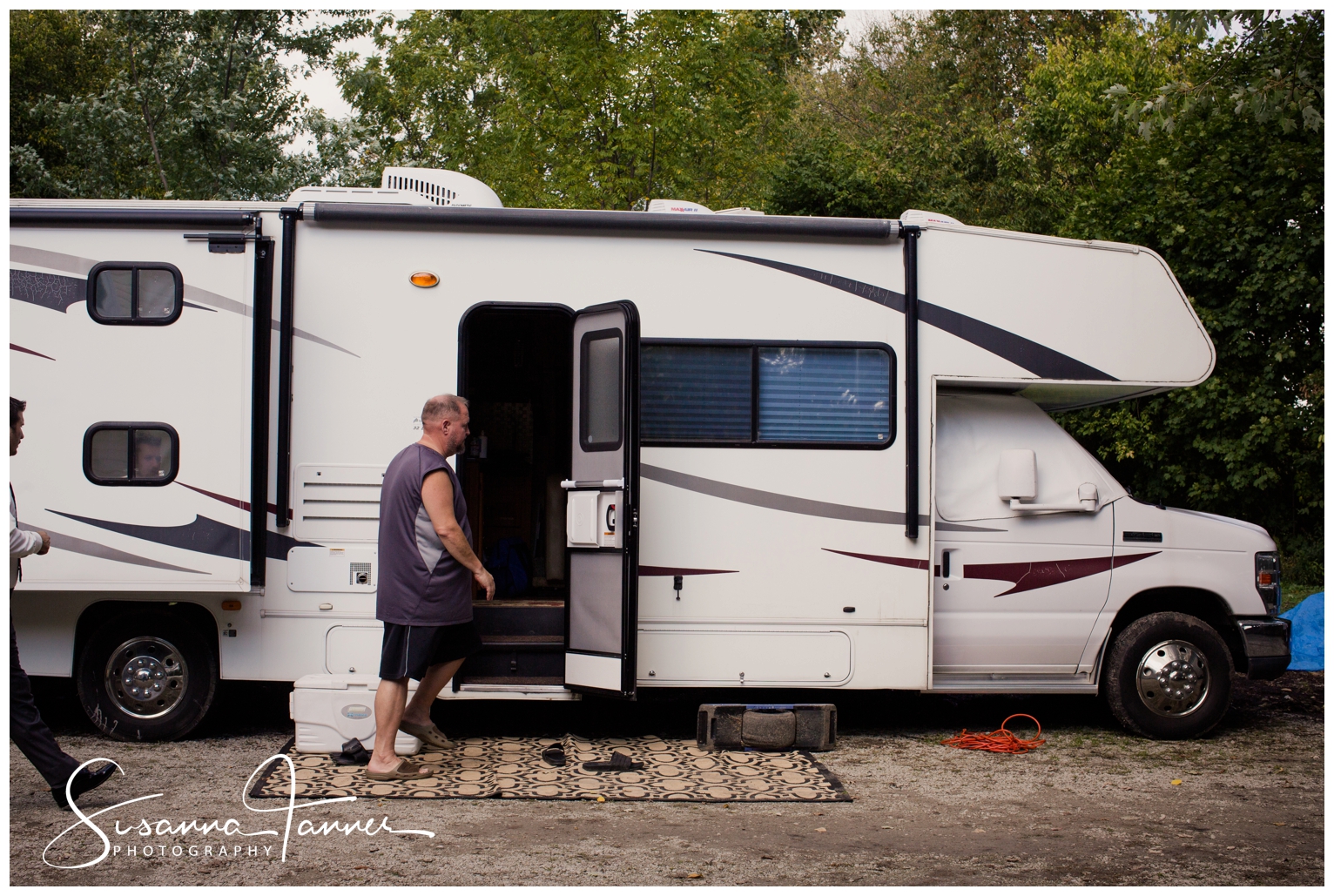 Indianapolis Outdoor Wedding, RV where groom is getting ready