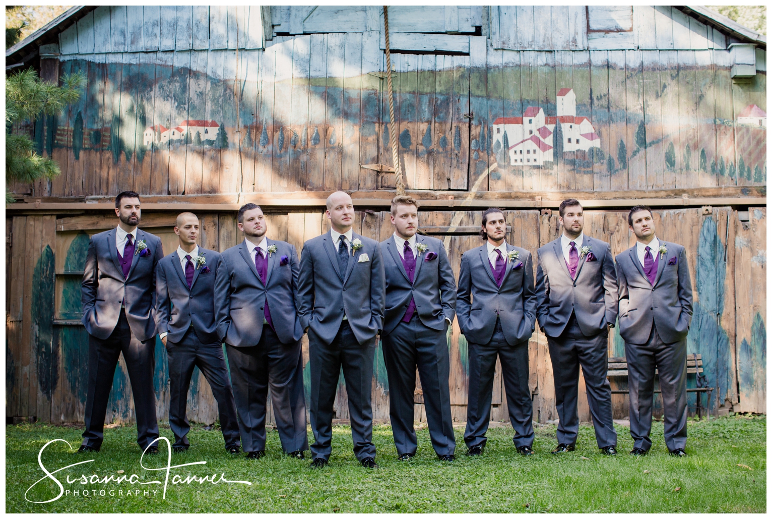 Indianapolis Outdoor Wedding, groomsmen standing in front of barn