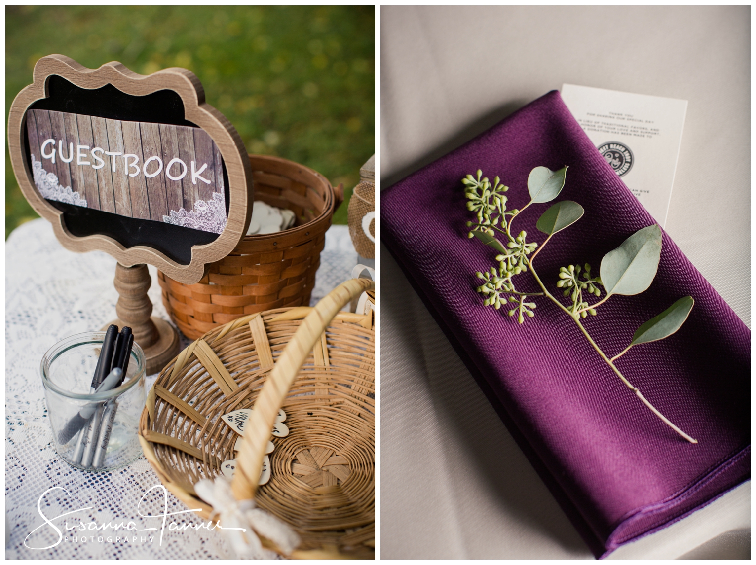 Indianapolis Outdoor Wedding, detail shot of guestbook and table setting