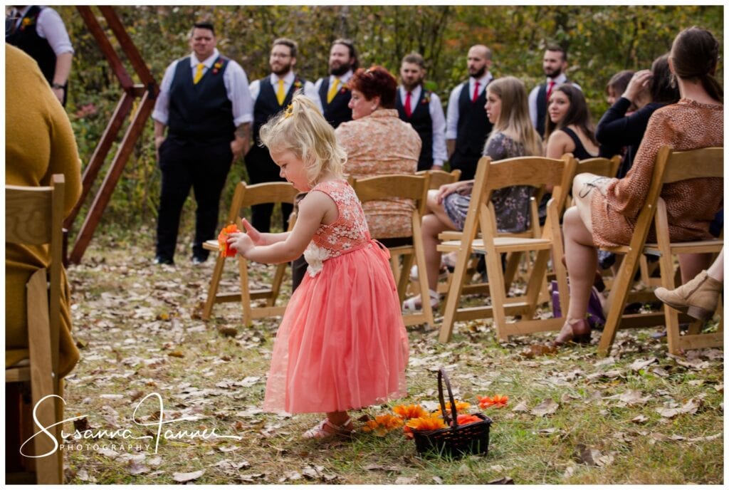 Cope Environmental Center wedding, Richmond, Indiana wedding, flower girl spreading flower heads