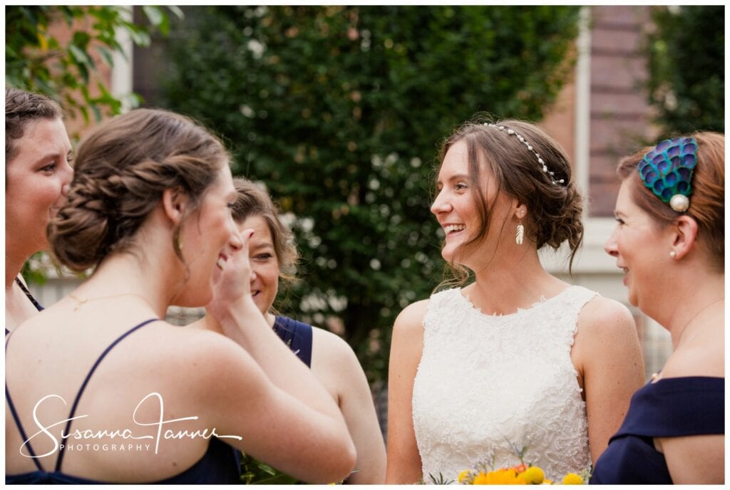 Taft Museum of Art, Cincinnati Ohio wedding, candid bride talking with bridesmaids