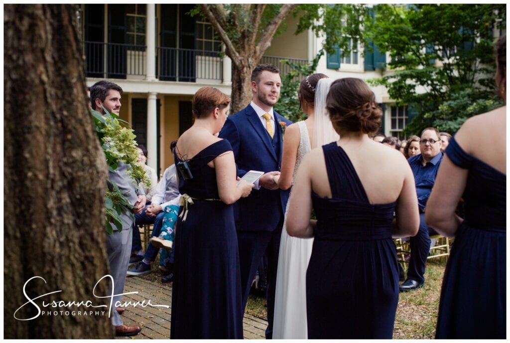 Taft Museum of Art, Cincinnati Ohio wedding, outdoor garden ceremony, groom looking at bride