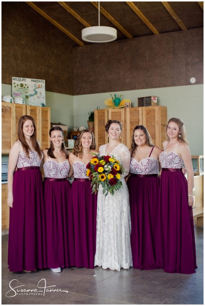Cope Environmental Wedding Photography, Richmond Indiana, bride with bridesmaids in dressing area