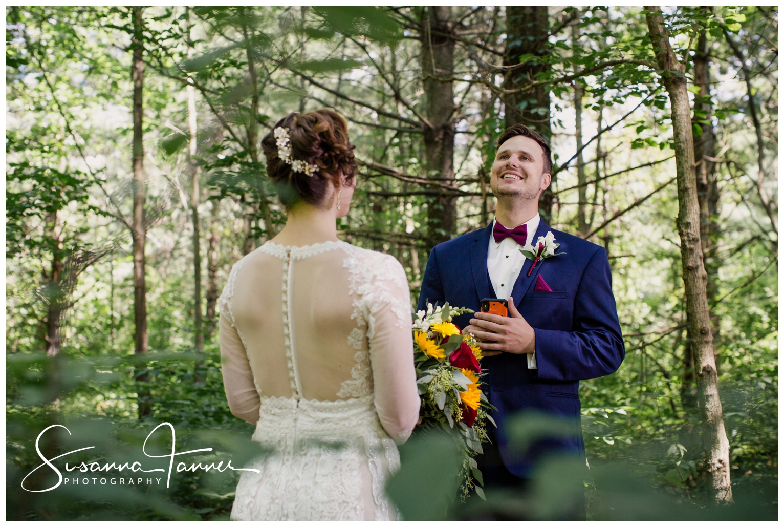 Cope Environmental Center Wedding Photography, RIchmond, Indiana, Couple saying private vows in the woods