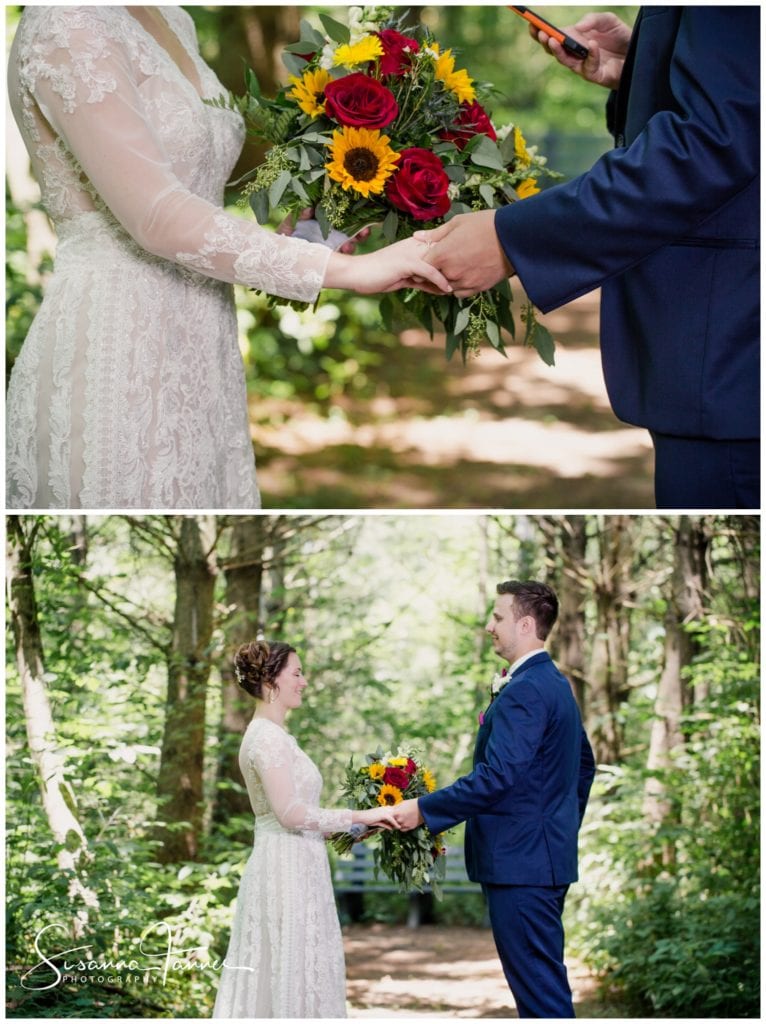 Cope Environmental Wedding Photography, Richmond Indiana, private vows in the woods, couple holding hands