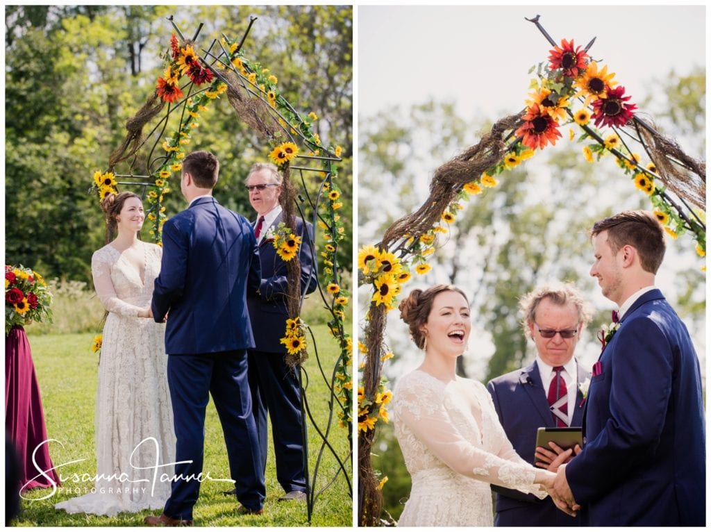 Cope Environmental Wedding Photography, Richmond Indiana, ceremony under an arbor made of twigs