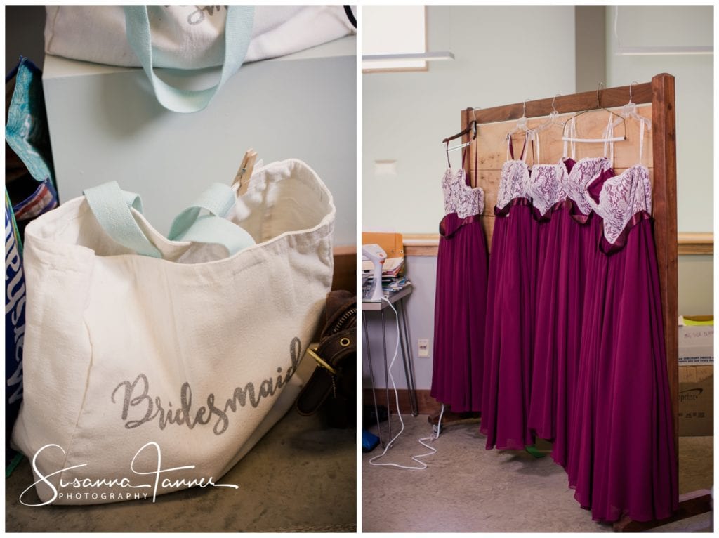 Cope Environmental Wedding Photography, Richmond Indiana, Bridesmaid dresses and tote