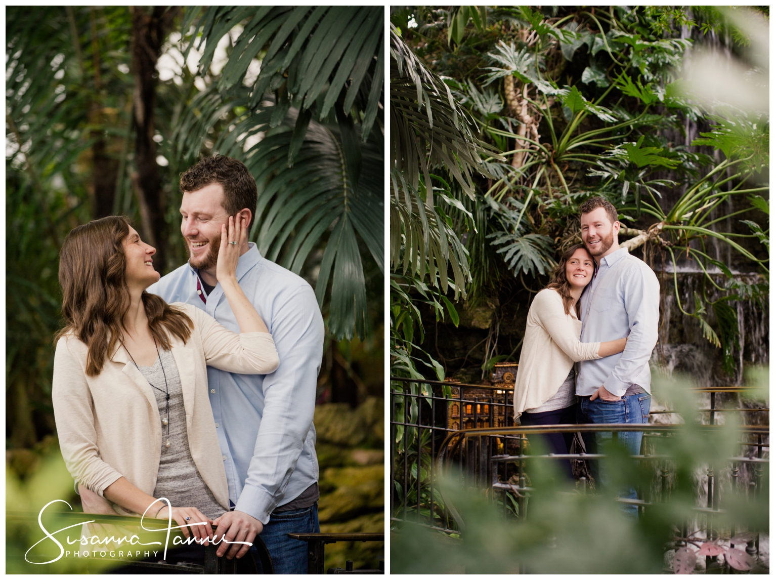 Cincinnati Krohn Conservatory Engagement Photography, woman with hand on man's face as she smiles at him