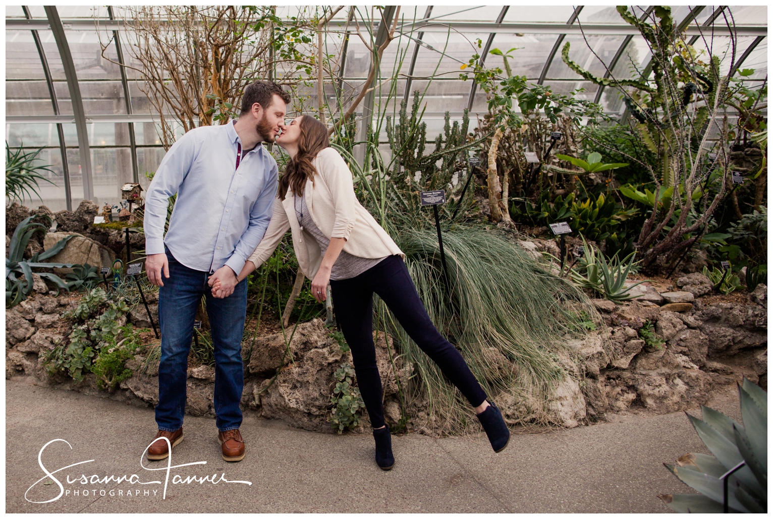 Cincinnati Krohn Conservatory Engagement Photography, couple leaning in for a kiss