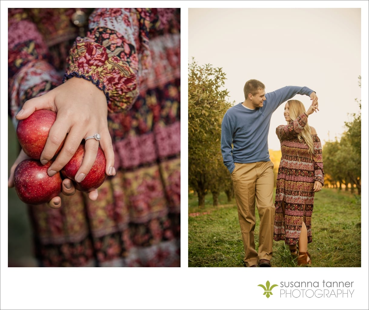 Vintage Chic Orchard Engagement Photography, diamond ring