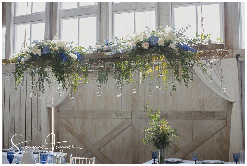 Laurel Mill Barn Wedding, Bloomington Indiana, details of venue floral decoration