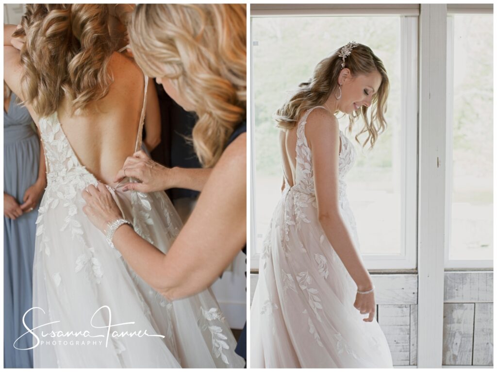 Bride dress being zipped
