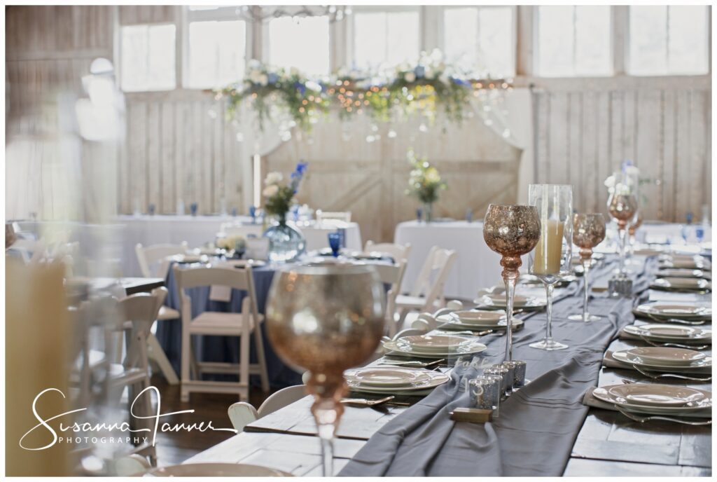 Laurel Mill Barn Wedding, Bloomington Indiana, venue decor and table setting