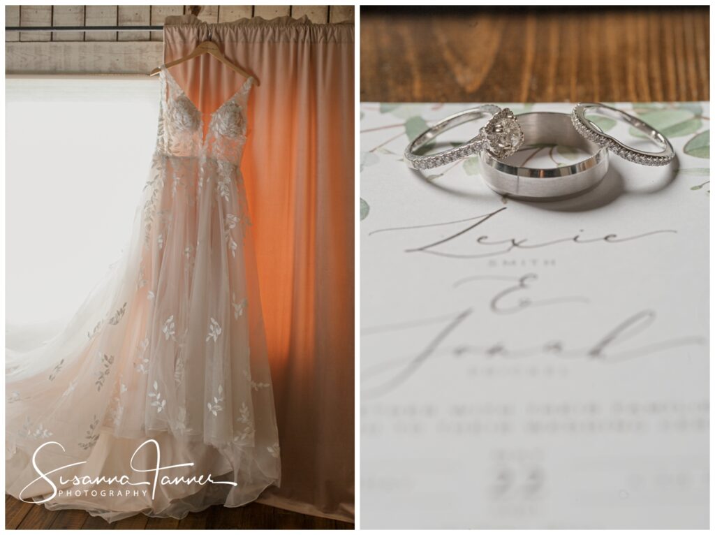 Laurel Mill Barn Wedding, Bloomington Indiana, bridal gown and rings
