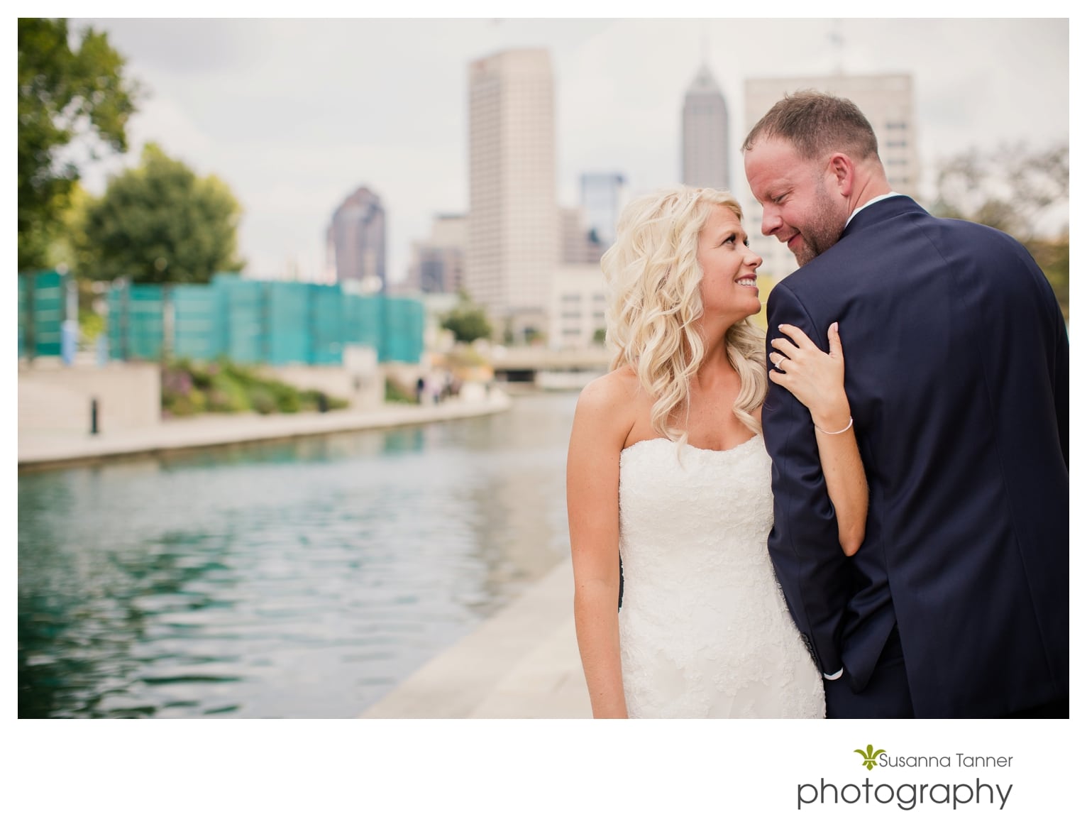 Indiana State Museum wedding photography, bride and groom on the canal in downtown Indianapolis