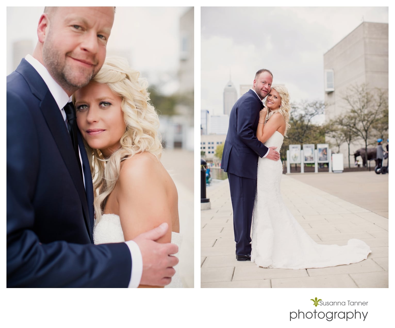 Indiana State Museum wedding photography, bride and groom portraits on canal in downtown Indianapolis