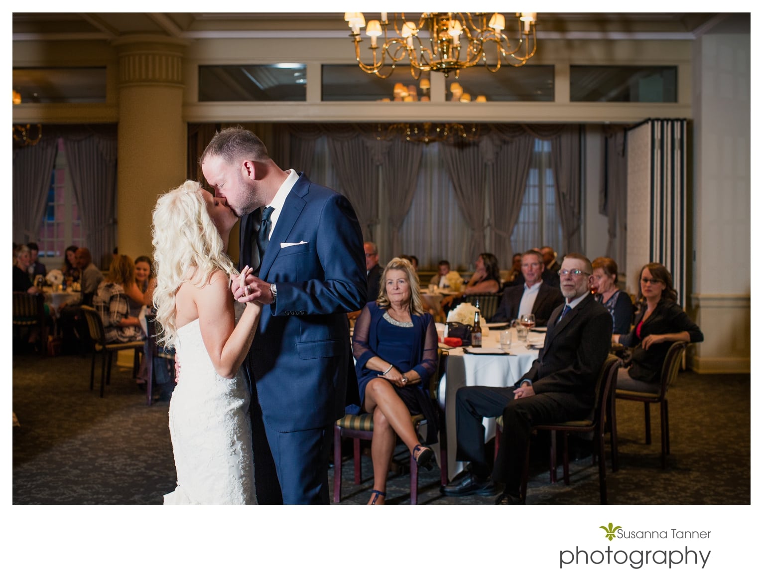 Indiana State Museum wedding photography, bride and groom kissing during first dance