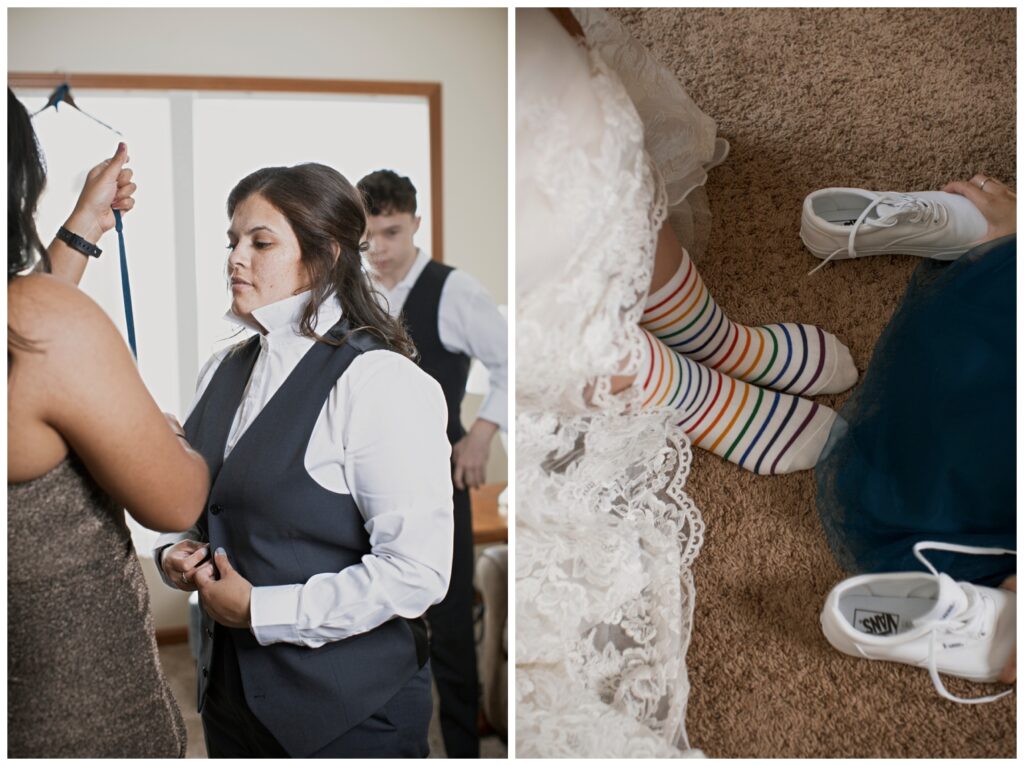 Gay wedding, west central Ohio, rainbow socks for bride #1