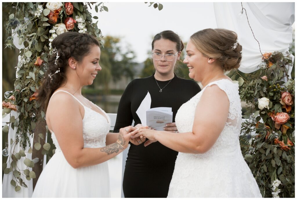 gay wedding, west central Ohio, brides exchanging rings