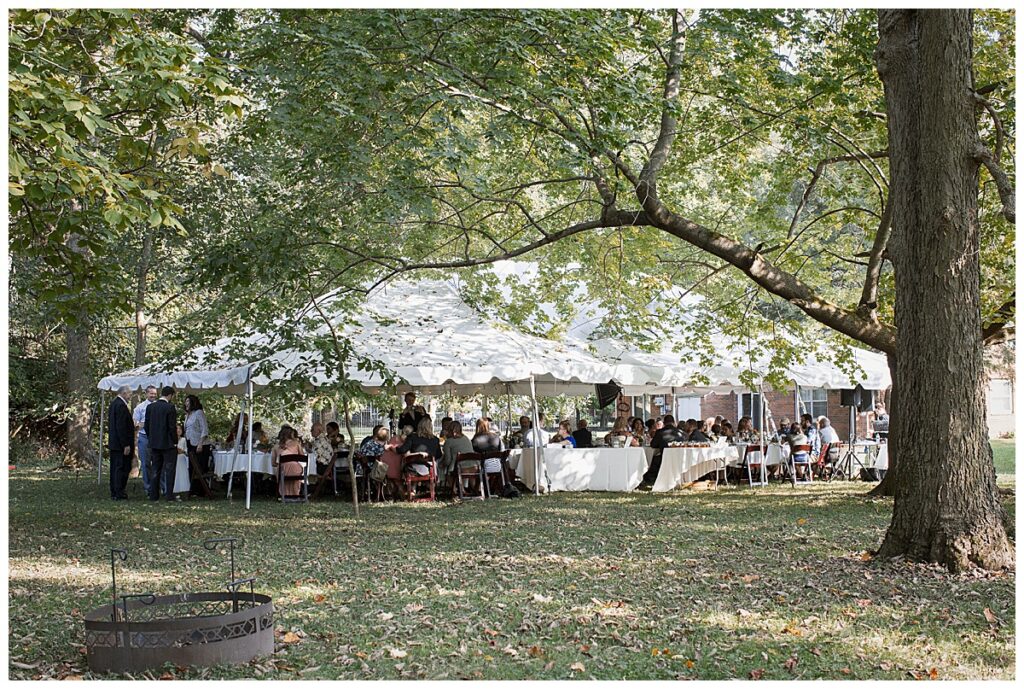 Quaker Hill outdoor wedding venue, Richmond, IN, Tent reception under the big, old  trees