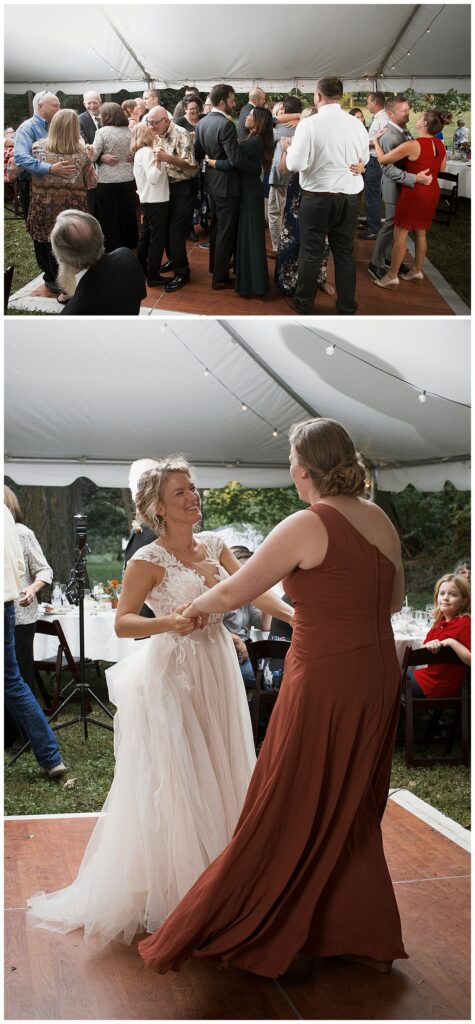 outdoor wedding venue, Richmond, IN, wedding guests dancing